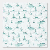 Papier Peint Motif Serene Blue Green Petits bateaux à voile (Recto)