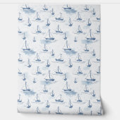Papier Peint Motif Serene Navy Blue Small Sailing Boats (Déroulement)