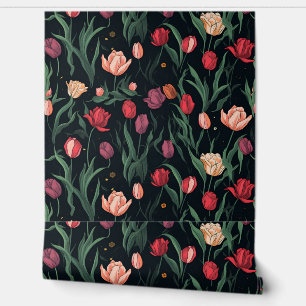 PAPIER PEINT MOTIF TULIP ROSE STYLISÉ