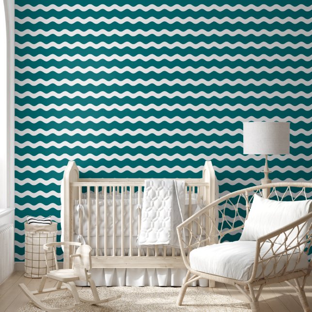 Papier Peint Motif turquoise à rayures Rac Wavy (Enfants)