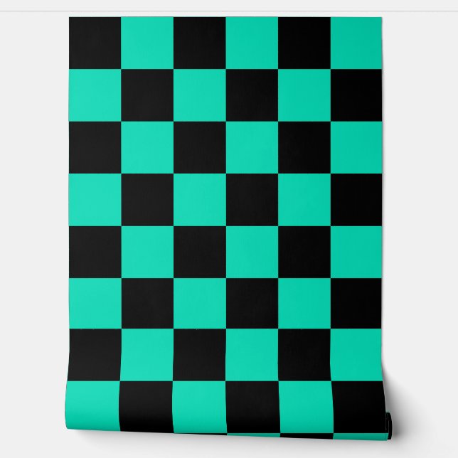 Papier Peint Motif turquoise Turquoise et Black Checker (Déroulement)