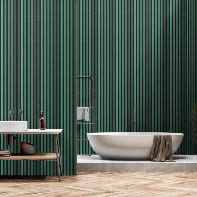 Papier Peint Motif uni rayé vert rétro (Salle de bain)