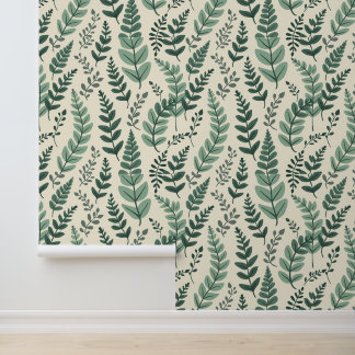 Papier Peint Motif végétal minimaliste à feuilles vertes