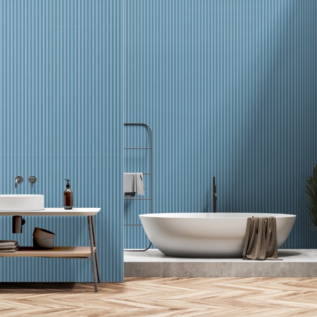 Papier Peint Motif vertical moderne Niagara bleu rayé (Salle de bain)