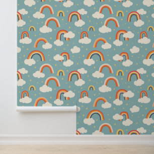 Papier Peint Motif Whimsical Rainbow Nuages   Pépinière moderne