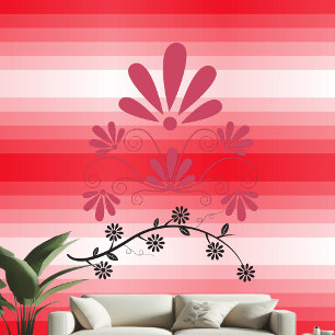 Papier Peint Motifs Floraux décoratifs Rouge Blanc Grandes Blan