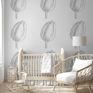 Papier Peint Motifs floraux gris Tulipes Fleurs Art Élégant