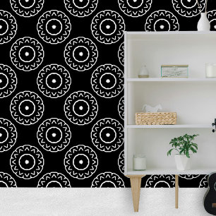 Papier Peint Motifs Mandala simples marocains en noir