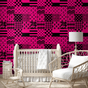 Papier Peint Motifs mélangés rose noir