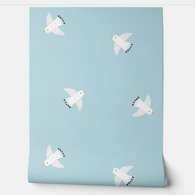 Papier Peint Mouettes mignonnes sur bleu clair (Déroulement)
