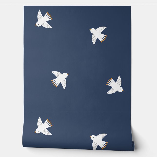 Papier Peint Mouettes mignonnes sur bleu foncé (Déroulement)