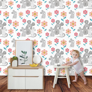 Papier Peint Mouris mère, bébés et fleurs motif