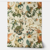 Papier Peint Mythique Animaux Forêt Créatures Crème (Déroulement)