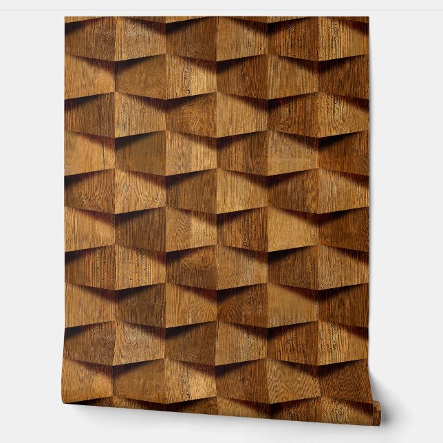 Papier Peint Natural Dark Brown Wooden Shape Pattern (Déroulement)