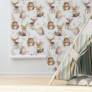 Papier Peint nature mignon bébé animaux forêt aquarelle