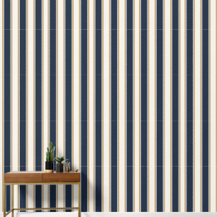 Papier Peint Navy Prépa, Fumée Bleu & Khaki Ticking Stripe