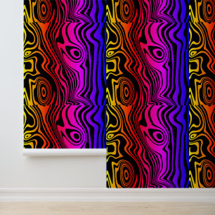 Papier Peint Neon coloré et Black Abstrait Waves Art