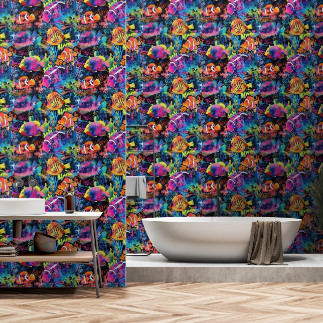 Papier Peint Neon Sea Life Motif (Salle de bain)