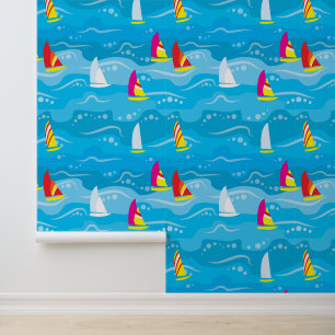 Papier Peint Neon Yacht Motif