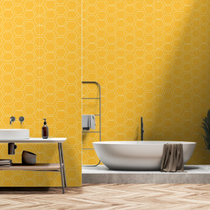 Papier Peint Nid d'Abeille Jaune Dessiné à la Main