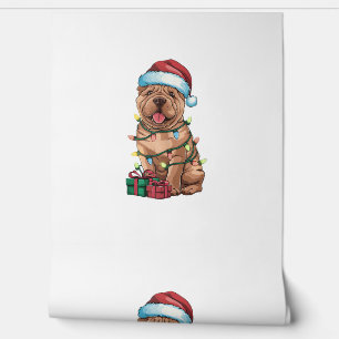 Papier Peint Noël Éclairage Santa Chapeau Shar Pei Chien Noël