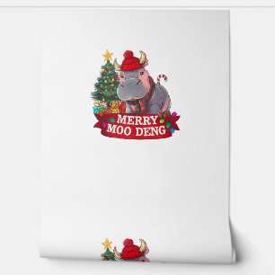 Papier Peint Noël Joyeux Moo Deng Cute Baby Hippo Bouncy Xm