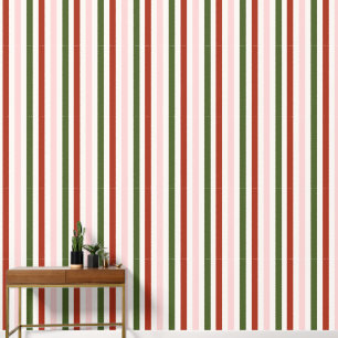Papier Peint Noël rouge vert rayé