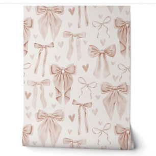 Papier Peint Nœuds et cœurs rose pastel dessinés à la main