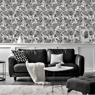 Papier Peint Noir et blanc à motifs paisley 