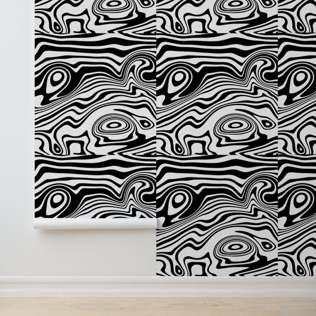 Papier peint noir et blanc rayé ondulé (Application)