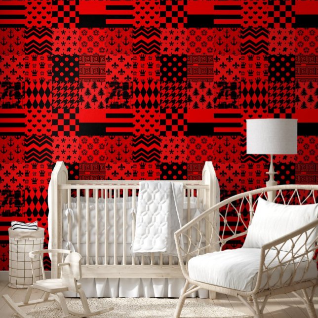 Papier Peint Noir rouge Motif mélangé conception de la patchwor (Créateur téléchargé)