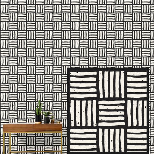 Papier Peint Noir sur Grille osseuse Carrés Panier