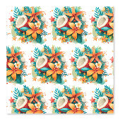 Papier Peint noix de coco aux fleurs et coquilles (Recto)