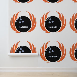 Papier Peint Nom personnalisé Boule de Bowling avec flamme