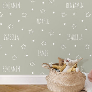 Papier Peint Nom personnalisé Star Green Kids Nursery