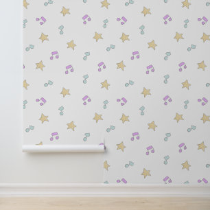 Papier Peint Notes musicales et Stars Pastel Motif