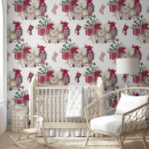 Papier Peint Nounours de Noël Stockings Présents Pépinière