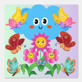 Papier Peint Nuage Whimsical avec papillons et fleurs heureux (Recto)