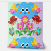 Papier Peint Nuage Whimsical avec papillons et fleurs heureux (Déroulement)