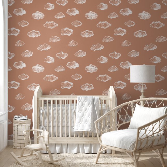 Papier Peint Nuages de craie blanche sur fond de Sienne (Enfants)