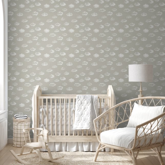 Papier Peint Nuages de craie blanche sur fond gris colombe (Enfants)