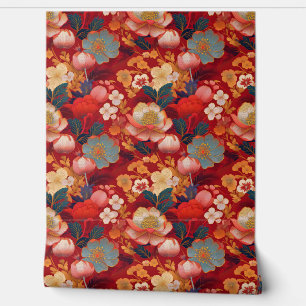 Papier Peint Nuages et fleurs japonais