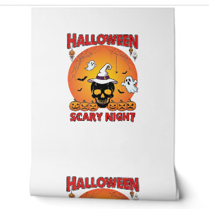 Papier Peint Nuit effrayante d'Halloween Crâne Chapeau de sorci