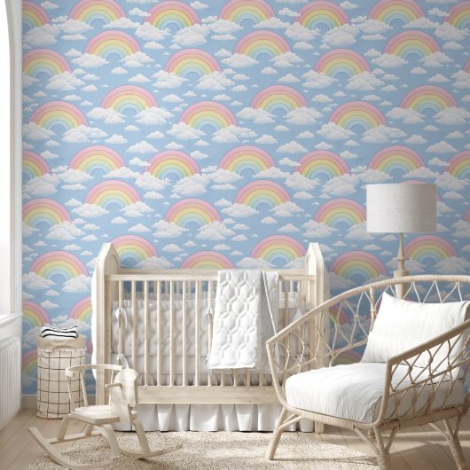 Papier Peint Nurserie Arc-en-ciel et Nuages (Enfants)