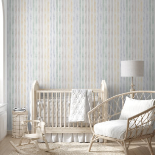 Papier Peint Nurserie minimaliste aquarelle rayée colorée