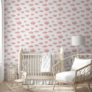 Papier Peint Nurserie pour Filles Nuages Roses Dorés Étoiles Mi