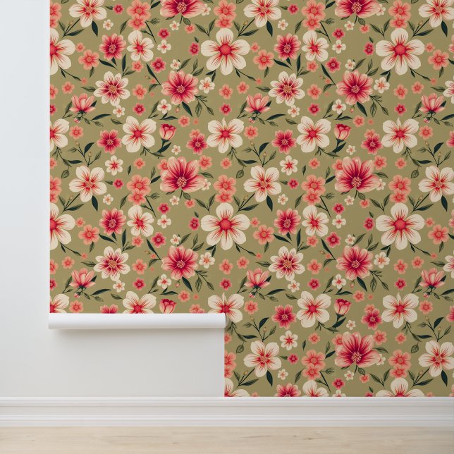 Papier Peint Oasis de fleurs de corail : Floral d'inspiration V (Application)