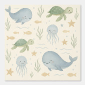 Papier Peint Ocean Friends Nursery Wallpaper - Baleines, tortue (Recto)