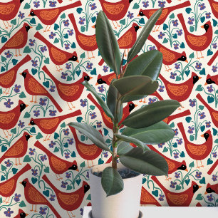 Papier Peint Oiseau Cardinal Fleur Violette Bleue Impression su