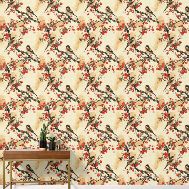 Papier Peint oiseau et fleurs japonais (Couloir)